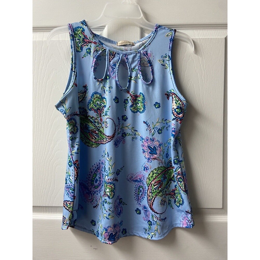 Coco Clozet Top  Womens Size Medium Blue Floral Keyhole Pullover Sleeveless Knit